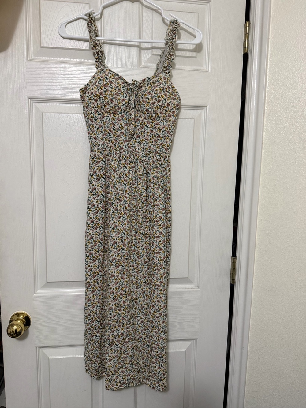 As U Wish Cream Floral Smocked Midi Dress with Ruffle Straps